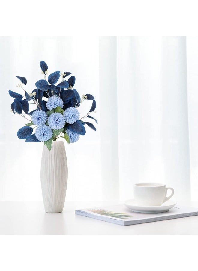 Chrysanthemum Flowers Blue Artificial Eucalyptus Silk Flowers for Home Decor Indoor Dining Table Decor (Dark Blue) - Image 3